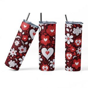 20oz Insulated Tumbler, Valentine's Day, Floral, Cute, Hearts